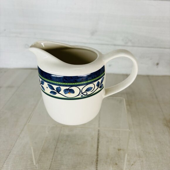 Pfaltzgraff ORLEANS Blue Green Vine Yellow Stoneware 12oz Handle Creamer Pitcher - Picture 3 of 14